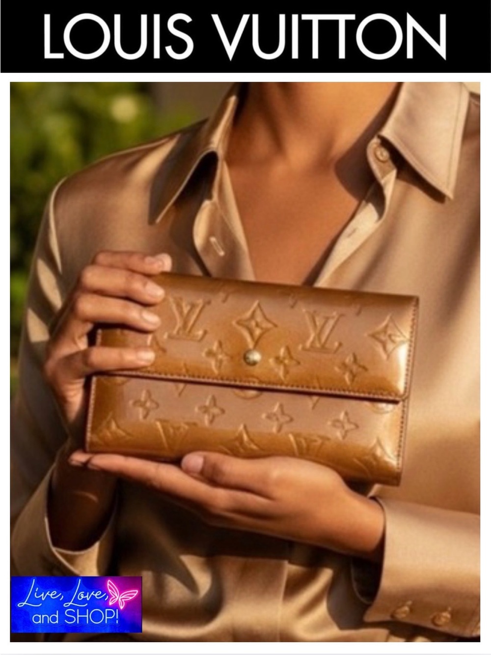 LOUIS VUITTON Vernis Bronze Long Wallet w/ LV Box & Unbranded Dust Bag. EUC